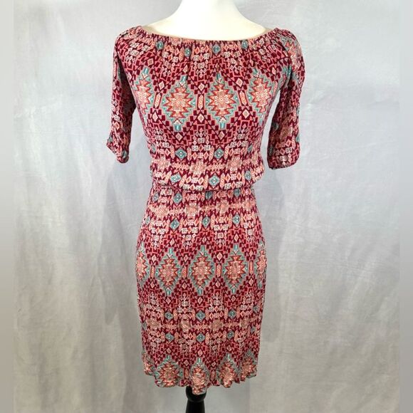 On or off shoulder pink and blue Aztec tribal print dress size small - Picture 3 of 6